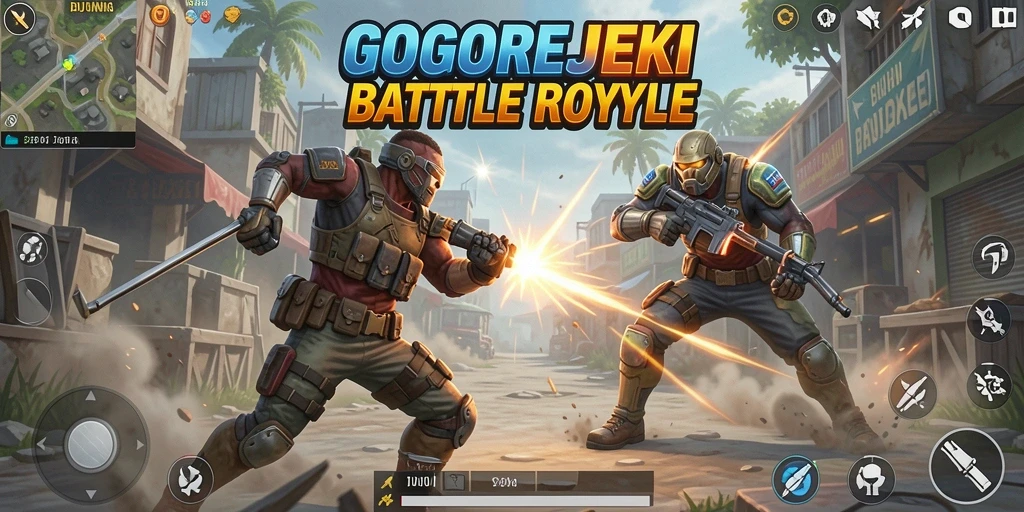 Tampilan menarik dari pertarungan intens GOGOREJEKI dalam aksi Battle Royale.