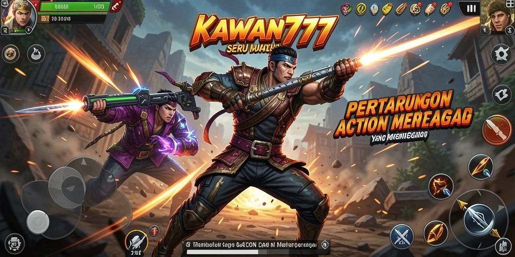 Tangkapan layar gameplay KAWAN777 menunjukkan pertarungan aksi yang mendebarkan.