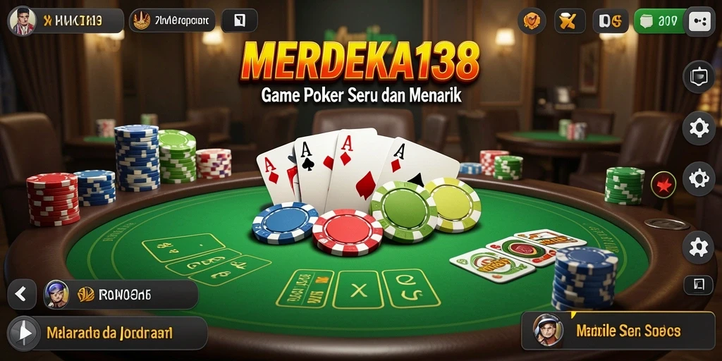 Screenshot gameplay MERDEKA138 menampilkan suasana poker yang intens dan interaktif.